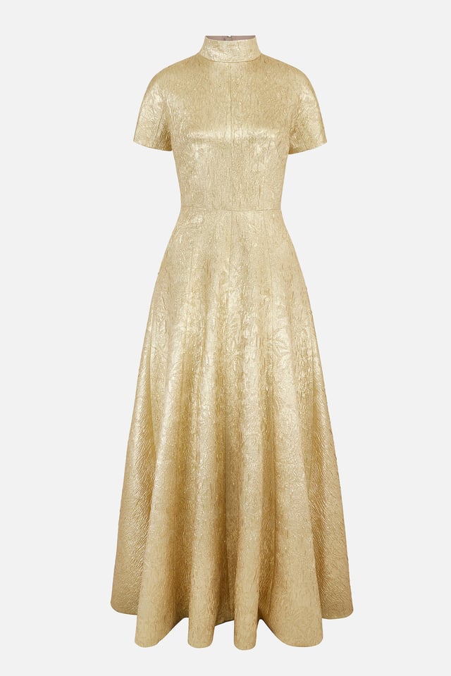 Malinda Dress In Gold Metallic Cloque