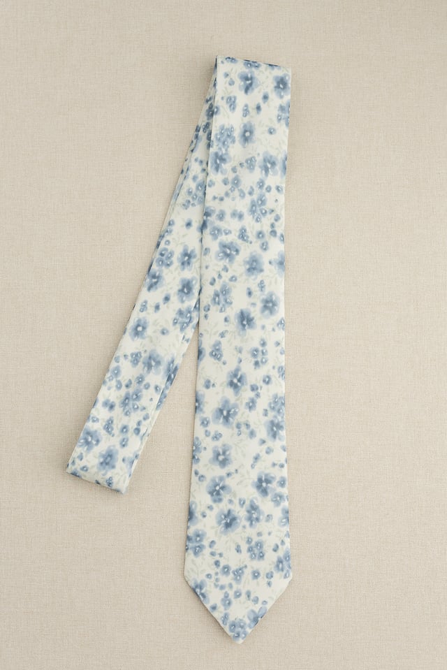 Chiffon Floral Print Tie | Ready To Ship | French Blue Posey