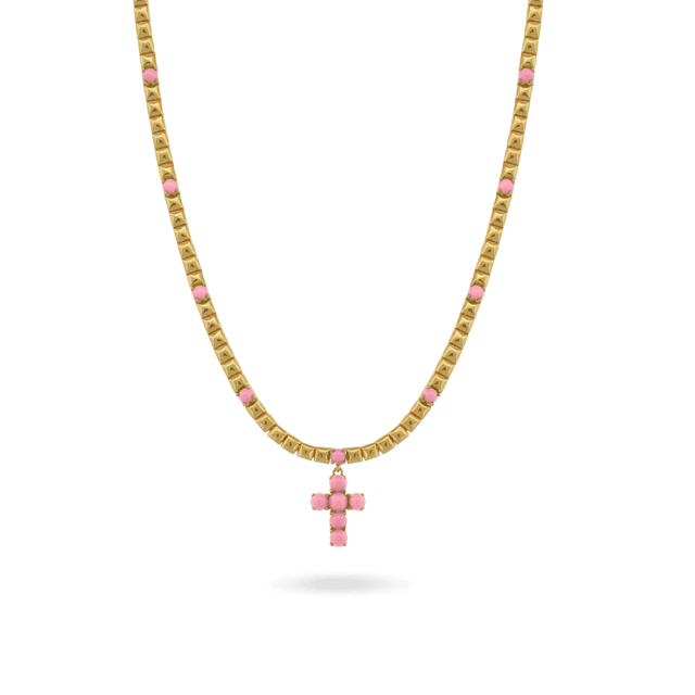 Pink Enamel Cross Necklace