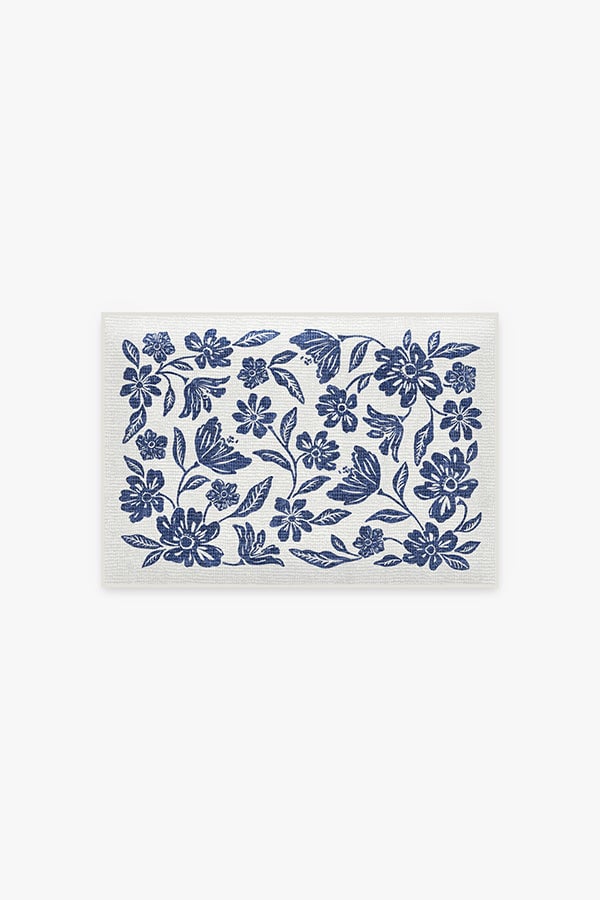 Bella Bouquet Delft Blue Bath Mat | Ruggable