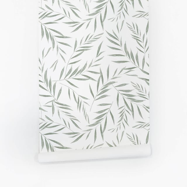 Light Green Botanical Foliage Wallpaper