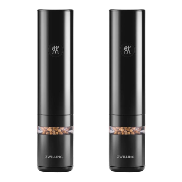 ZWILLING 2-PC SET ELECTRIC SALT/PEPPER MILL, RECHARGEABLE, BLACK