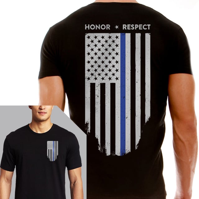 Men's T-Shirt - Thin Blue Line Flag - Honor & Respect