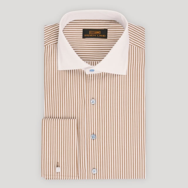 The Corcoran | White Contrast Spread Collar | French Cuff | 100% Cotton | Brown