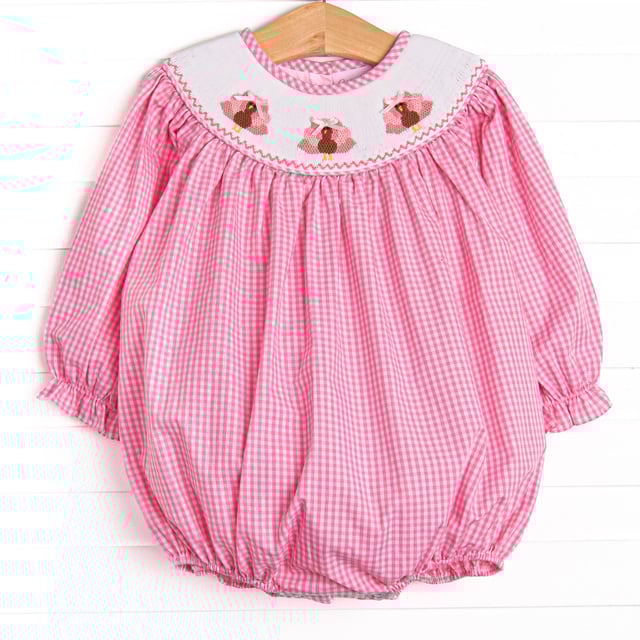 Gobble Gobble Smocked Bubble, Pink