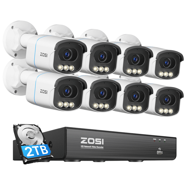 C186A 5MP True Color Night Security System + 4K 8CH PoE NVR + 2TB Hard Drive