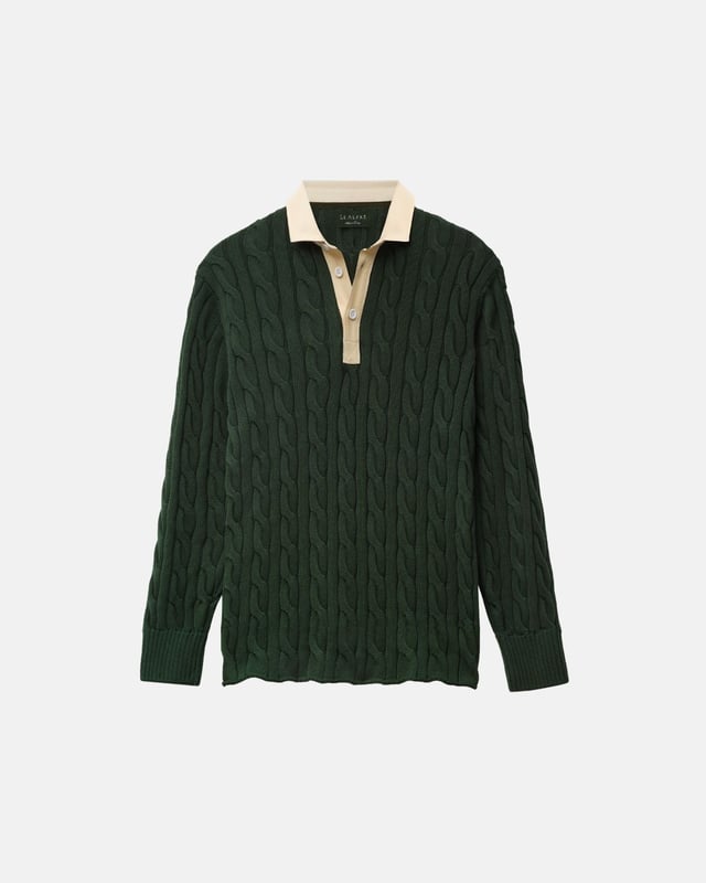 Hunter Green Cotton Cable Knit Rugby