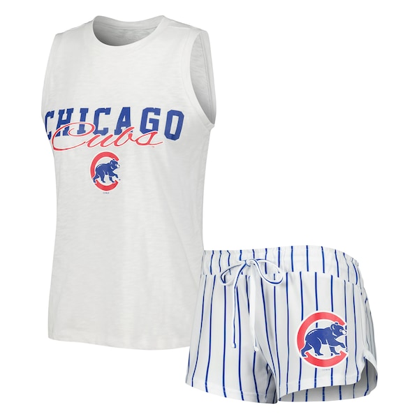 Women's Chicago Cubs Concepts Sport White Reel Pinstripe Tank Top & Shorts Sleep Set
