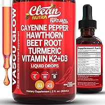 Cayenne Pepper Supplement Liquid Drops + Hawthorn Berry, Vitamin D3 K2 Beet Root Powder, Ceylon Cinnamon, Turmeric Curcumin, Organic Panax Ginseng, Berberine Extract VIT D K by Clean Nutra -
