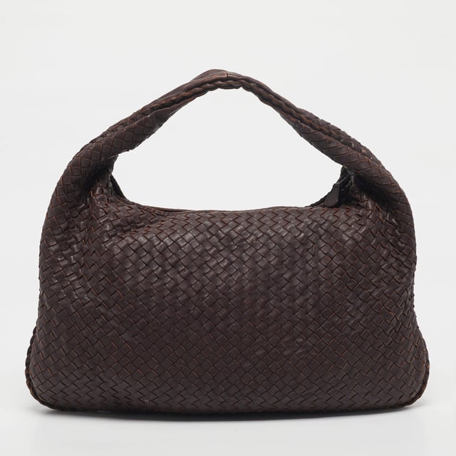 Bottega Veneta Dark Brown Intrecciato Leather Large Veneta Hobo