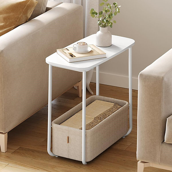 VASAGLE Rectangular Night Stand, Modern Side Table with Storage Insert, Matte White and Camel Brown