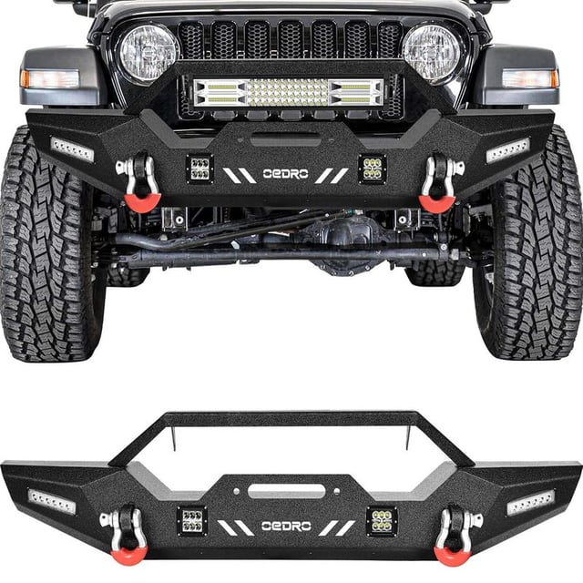 OEDRO Front Bumper Compatible with 2018-2025 Jeep Wrangler JL/JLU,20-25 Gladiator,Rock Crawler Bumper with Winch Plate Mounting & 4 x LED Lights