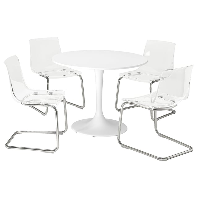 DOCKSTA / TOBIAS Table and 4 chairs - white white/transparent chrome plated 40 1/2 "