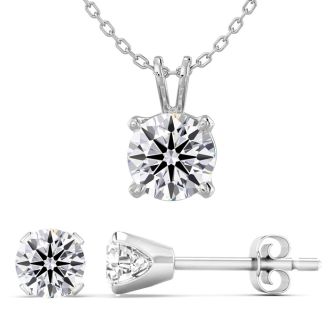 2 Carat Diamond-ey Moissanite Earrings & Necklace Set In White Gold