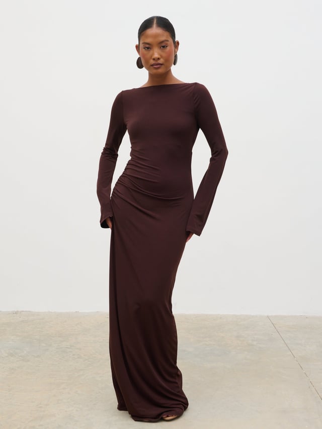 Hadley Cowl Back Jersey Maxi Dress - Brown