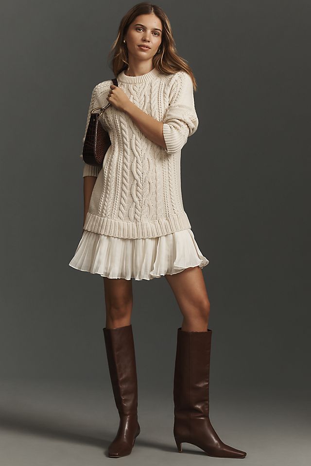 By Anthropologie Twofer Cable-Knit Sweater Mini Dress