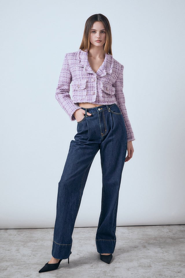 Tonal Boucle Tweed Short Blazer