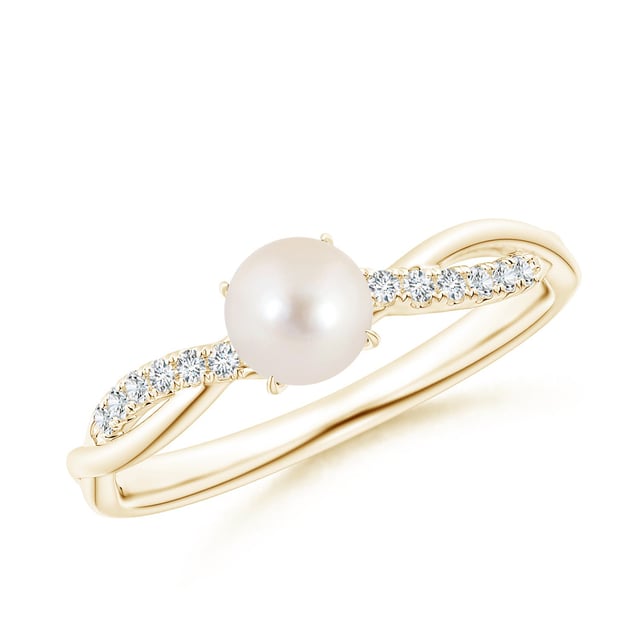 Freshwater Pearl Twist Shank Ring with Diamonds | Angara