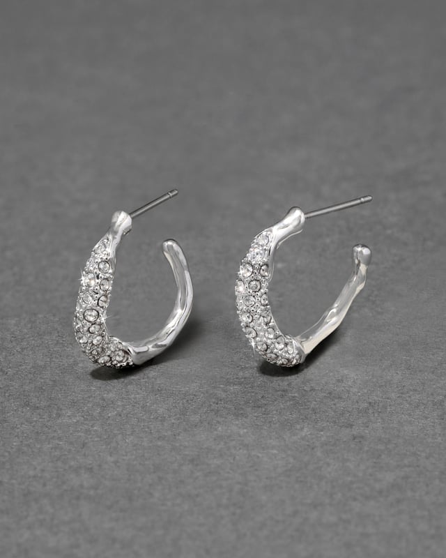 Solanales Silver Crystal Twist Mini Hoop Earring