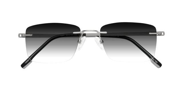 Silver / Light Gray Classic Rectangle Rimless Gradient Sunglasses with Gray Sunwear Lenses - Yam