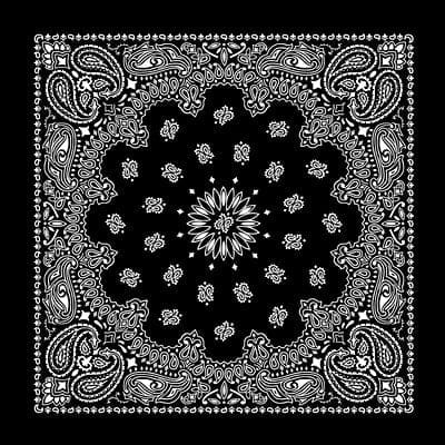 12 pieces, Western Paisley Bandana - Made in USA 100% Cotton, Black, 22" x 22" 