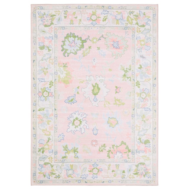 Addison Pink and Green Indoor Area Rug – Machine Washable, Elegant Oushak Design for High-Traffic Spaces