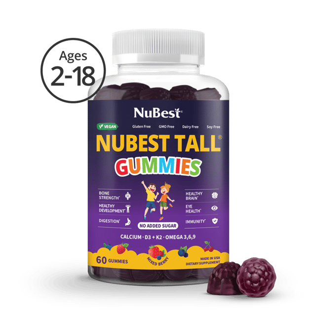 NuBest Tall Gummies | Ages 2+, Vegan, No Sugar Added, 60 Gummies
