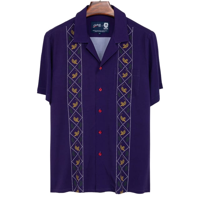 Jerry Garcia | Relaxed Retro-Fit Short Sleeve Button Down |Tiger Leaf Pattern In Navy