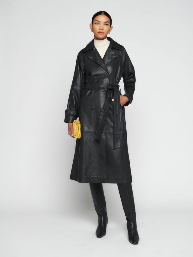 Veda Ashland Leather Trench Coat Black