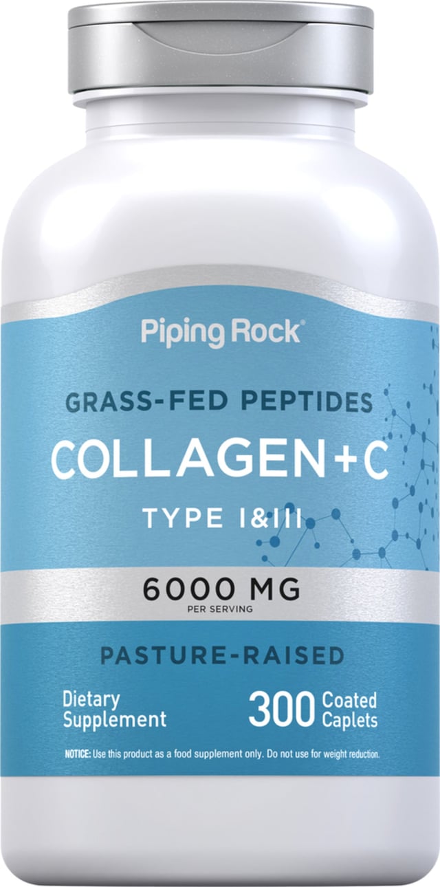 Collagen Type I & III, 6000 mg (per serving), 300 Coated Caplets | PipingRock Health Products