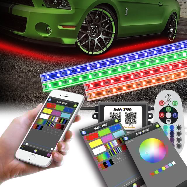 Sunpie Car LED Underglow Lighting Kit, Multi-color RGB LED Strip Neon Lights Kit with APP & Remote Control