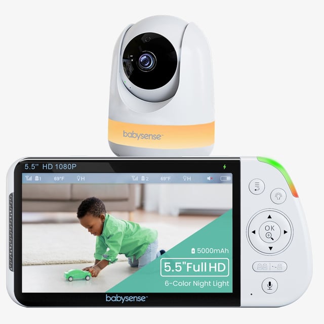 Babysense Max View: Video Baby Monitor with 1 Camera, Non Wifi, Split Screen, Night Light & Sound Machine