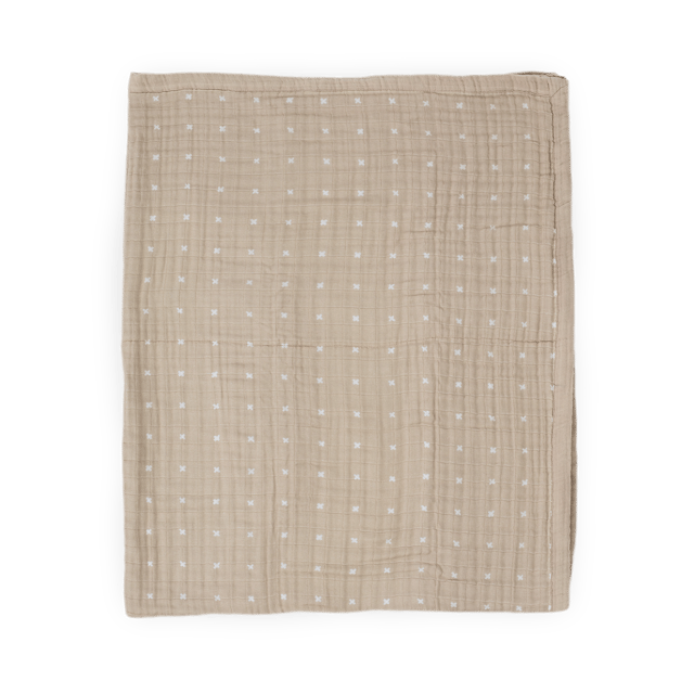 Cotton Muslin Quilted Throw - Taupe Cross