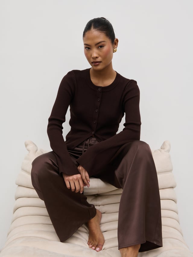Breya Satin Drawstring Trousers - Chocolate Brown