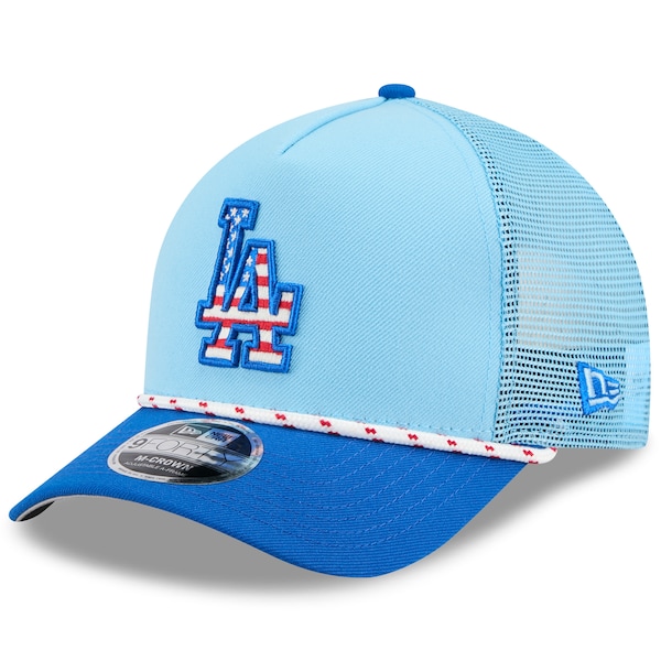 Los Angeles Dodgers New Era 2025 Fourth of July 9FORTY A-Frame M-Crown Adjustable Trucker Hat - Light Blue/Royal