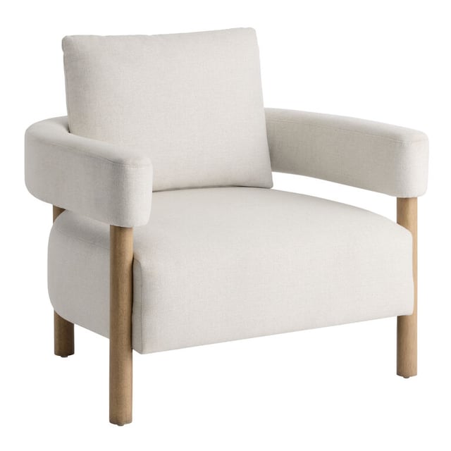 Coralie Ivory and Exposed Wood Curved Back Upholstered Chair - World Market