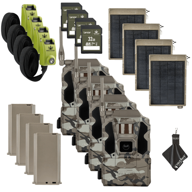 Buy 4 & Save! TACTACAM Reveal Ultra Cellular Trail Camera with Solar Panels, Batteries, SD Cards and Steel Reinforced Straps