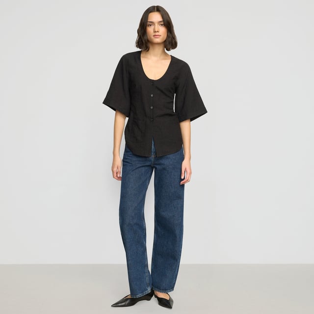 Katniss Pocket Tulip-Hem Blouse