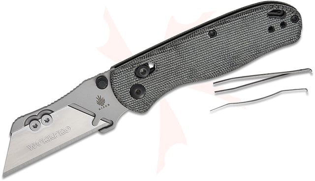 Kizer Cutlery Vanguard Azo Uti Bear 1 Clutch Lock Folding Knife 2.74 inch Replaceable Razor Blade, Black Micarta Handles with Toothpick and Tweezers,