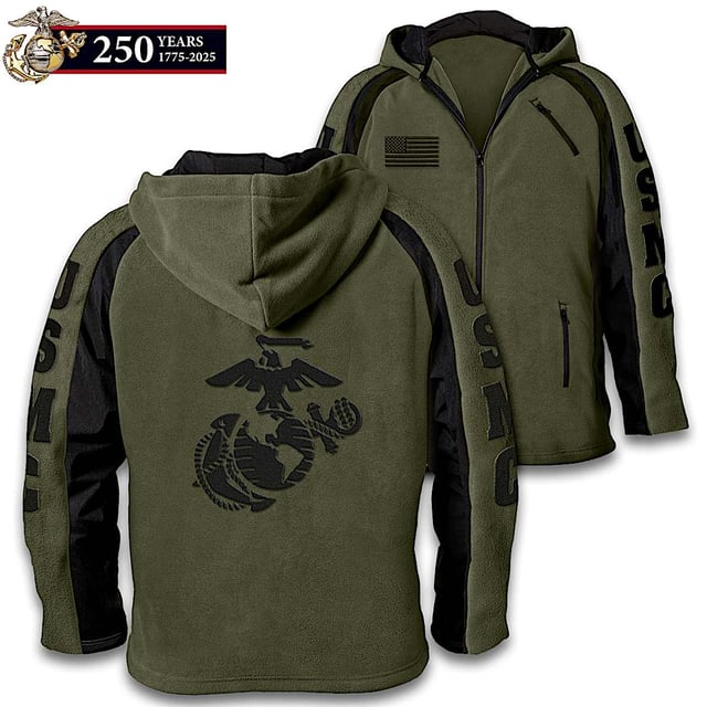 "Marine Pride" Men's Front-Zip Hooded Fleece Jacket