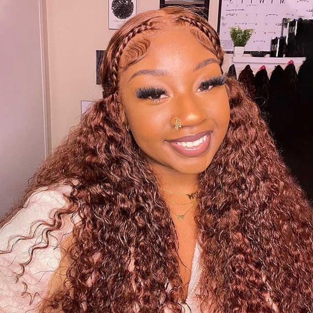 Reddish Brown Curly Transparent Lace Glueless Wigs