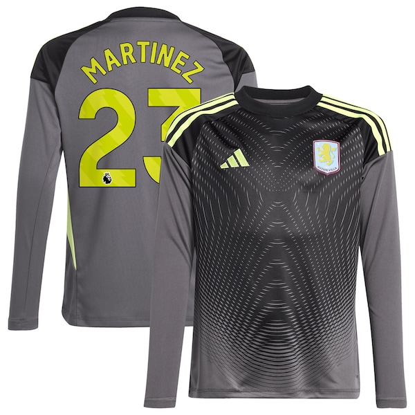 Aston Villa adidas Goalkeeper Shirt 2025-26 - Kids with Martinez 23 printing