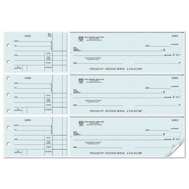 3-On-A-Page Business Size Checks, Side-Tear Voucher