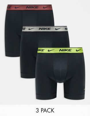 Nike Everyday Cotton Stretch 3 pack boxer brief with coloured waistbands in yellow/grey/brown