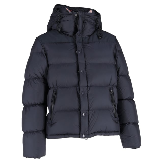 Burberry Detachable-Sleeve Puffer Jacket in Navy Nylon