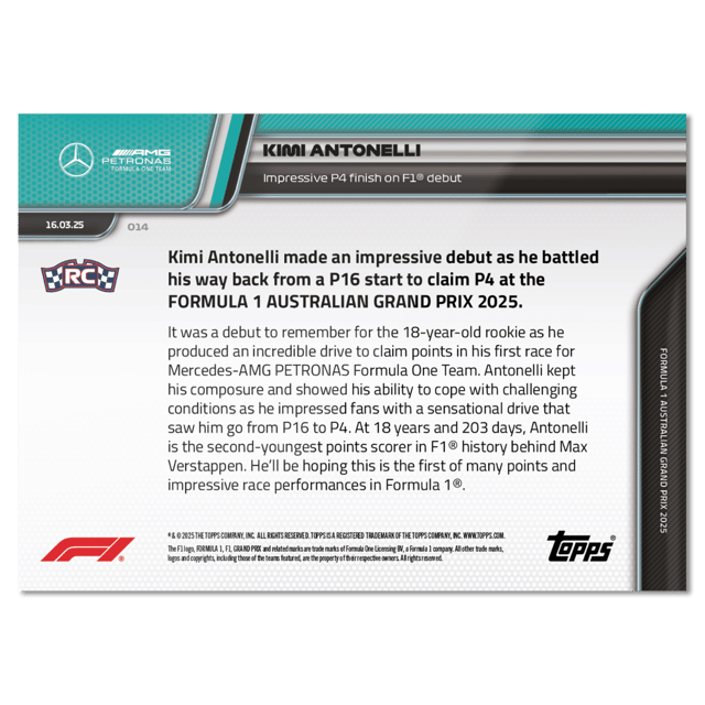 Kimi Antonelli - 2025 Formula 1® Topps NOW® Karte 14