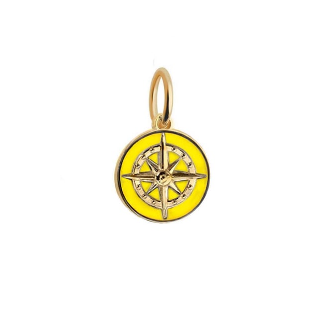 Compass Charm Yellow Enamel, Gold Mini