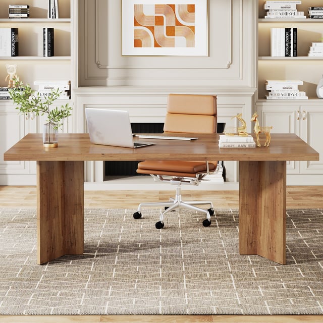 63" Wood Executive Desk, Farmhouse Computer Desk with Large Tabletop