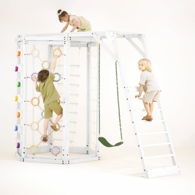 Hawthorn XL  White Outdoor Climber Playset | Monkey Bars, Swing & Octagon Climber for Kids