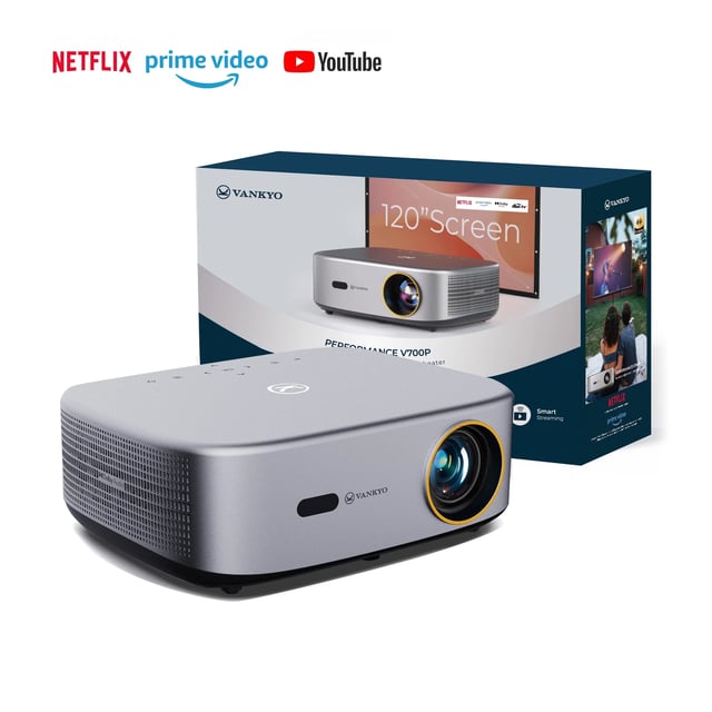 VANKYO Performance V700 Pro Projector with 120" Projector Screen - Silver